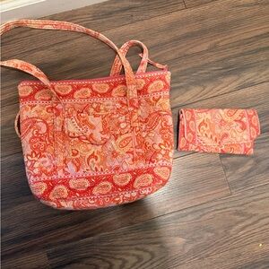 Vera Bradley Coral Paisley Tote and wallet set